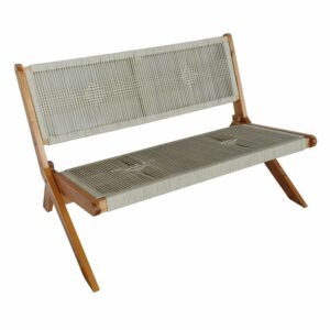 TK Classics Outdoor Patio Folding Wood and Rope Detail Loveseat in Beige/Taupe