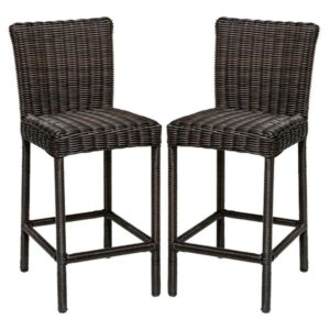 TKC Venice Outdoor Wicker Bar Stools in Chestnut Brown (Set of 2)