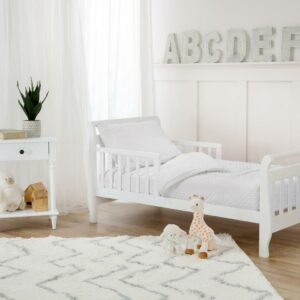 TL Care Minky Dot Chenille 4 Piece Toddler Bed Set, White, for Boys and Girls