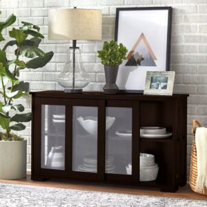 TMS 42” Wide Contemporary Tempered Glass Sliding Door Stackable Dining Room Sideboard, Espresso Brown Finish