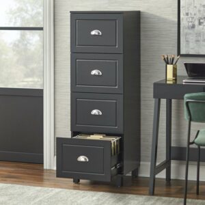 TMS 4 Drawer Vertical Wood Filing Cabinet, Black