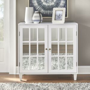 TMS Alonzo Farmhouse Mirrored Door Sideboard, 35.5” wide x 34” high, White