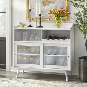 TMS Altura Bar Cabinet with Sliding Doors and Wine Rack, White