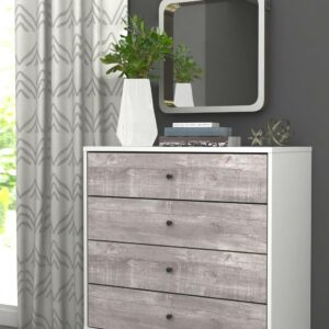 TMS Crislana Mid-Century 4-Drawer Dresser with Faux Concrete Accents, White/Black