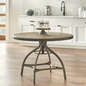 TMS Decker Adjustable Height 45" Round Dining Table with Nail Head Trim, Distressed Finish