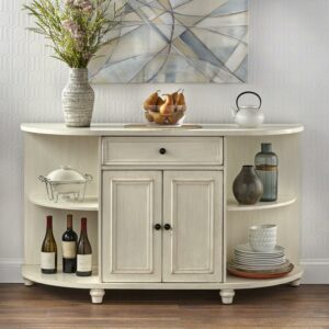 TMS Grace 60” Wide Open Shelf Farmhouse Kitchen/Dining Room Sideboard, Antique White