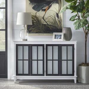 TMS Hampshire 52" Modern Two-Tone Sideboard with Tempered Glass Doors and Two Ajustable Shelves, White/Black