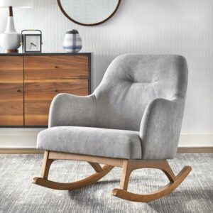 Lifestorey Mick Mid-century Modern Rubberwood Rocking Chair Medium Grey