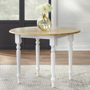 TMS Round Drop-Leaf Dining Table, White/Natural