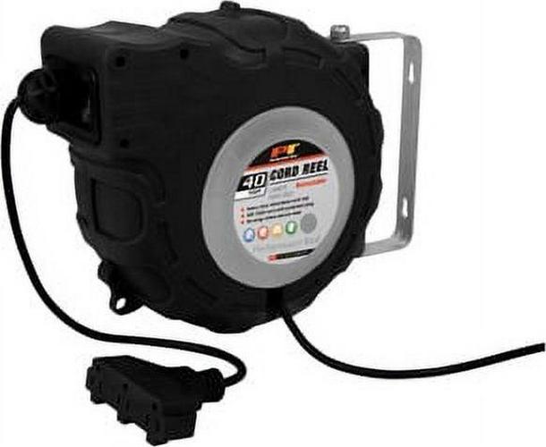 Performance Tool W2278 40ft 12-Gauge Retractable Power Cord Reel with Spring Loaded Auto-Rewind