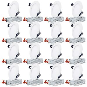 TORCHSTAR 16 Pack 4 Inch Ultra-Thin Dimmable LED Recessed Downlight with J-box for Living Room, Garage, 10.5W(Eqv.50W), 2700K Soft White