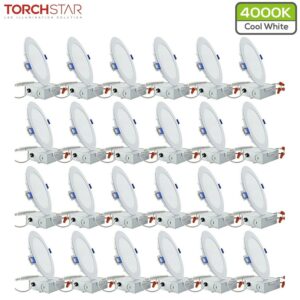 TORCHSTAR 24 Pack 6 Inch Dimmable Ultra-Thin Recessed Ceiling Light with Junction Box for Living Room, Bedroom, LED Downlight, 12W(100W Eqv.), 4000K Cool White