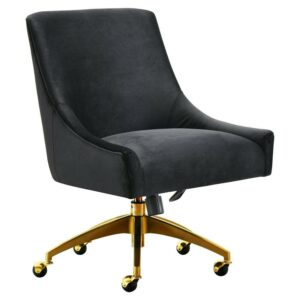 TOV Furniture Beatrix Black Velvet Office Swivel Chair with Gold Steel Base
