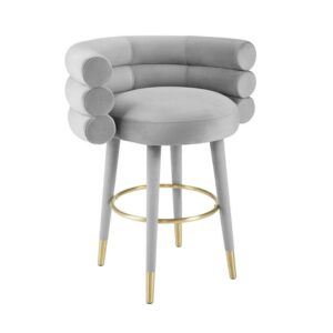 TOV Furniture Betty Grey Velvet Counter Stool with Gold Tipped Legs