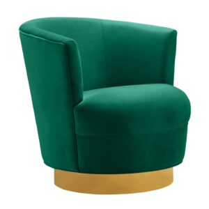 TOV Furniture Noah Green Velvet Swivel Chair with Stainless Steel Gold Base