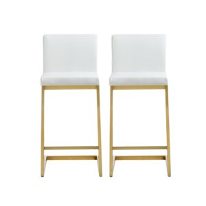 TOV Furniture Parma White Vegan Leather Counter Stool with Gold Legs - Set of 2