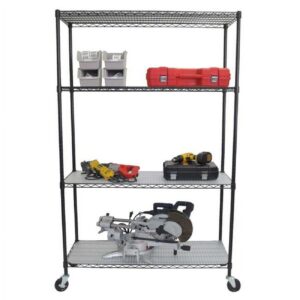 TRINITY 4-Tier NSF Commercial Wire Shelving Rack w/ Wheels and Liners, 48x18x72 - Black