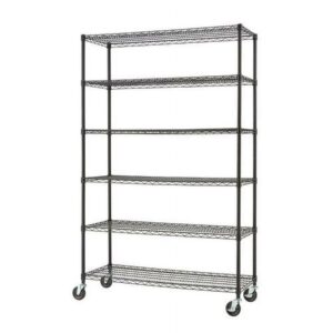 TRINITY BASICS® 6-Tier 48x18x72 Wire Shelving w/ Wheels, NSF - Black