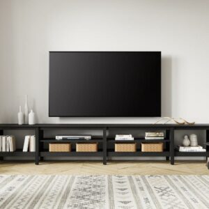 TV Stand for 100 inch TV Entertainment Center Wood TV Console Table for 85/80/90 inch TV with 8 Storages for Living Room Bedroom, Black