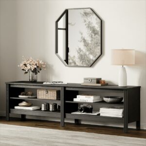 TV Stand for 65 Inch TV Entertainment Center Wood Television Table with 4 Open Shelves for Living Room, Brown 60 inch