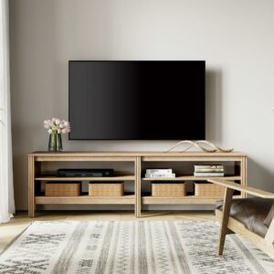 TV Stand for 75 Inch TV Stands, Media Console Entertainment Center Television Table with Open Shelves for Living Room, Oak 70 inch