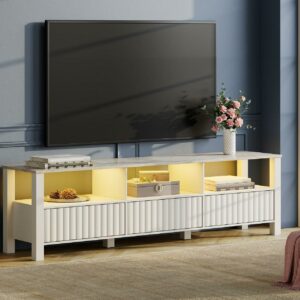 TV Stand for 75 Inch TV Stands with LED Lights, Media Console Entertainment Center Television Table with 6 Open Shelves for Living Room, Brown 70 inch