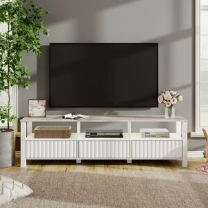 TV Stand for 75 Inch TV Stands with LED Lights, Media Console Entertainment Center Television Table with 6 Open Shelves for Living Room, White 70 inch
