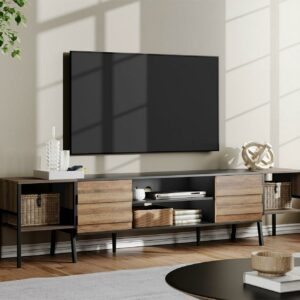 3D Electric Stove Heater, 18-Inch Freestanding Wooden Fireplace End Table for Bedroom and Living Room