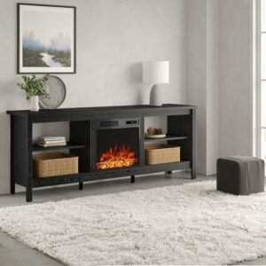 TV Stand for 75 inch TV with Electric Fireplace for Living Room, Black Entertainment Center with 4 Storage for 75 inch TV for Bedroom, 70 inch
