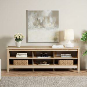 TV Stand for 75 inch TV with 6 Storages for Living Room, Oak TV Media Console for Bedroom, 70 inch