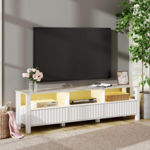 FITUEYES 15.60'' Television Stand with 3 Shelves, LED Lights and 3 Drawers, Wood White