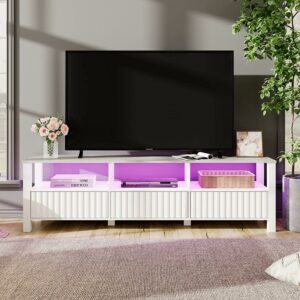 TV Stand for 75 inch TV, Wood Media TV Console Entertainment Center for 65 70 80 inch TV with 6 Storage for Living Room, White