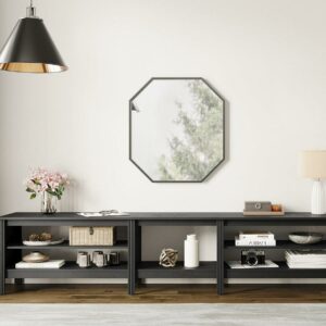 TV Stand for 85 inches Flat Screen, Wood Media Console Storage Cabinet Entertainment Center with 6 Open Shelves, 95 inch, Black