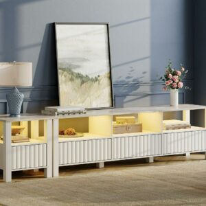 TV Stand for 90 inch TV Entertainment Center Wood TV Console Table for 100/85/80 inch TV with 8 Storages for Living Room Bedroom, White