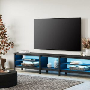 TV Stand for 90 inch TV, Wood Media TV Console Brown Entertainment Center for 85 100 inch TV with 6 Open Shelves for Living Room, 80''