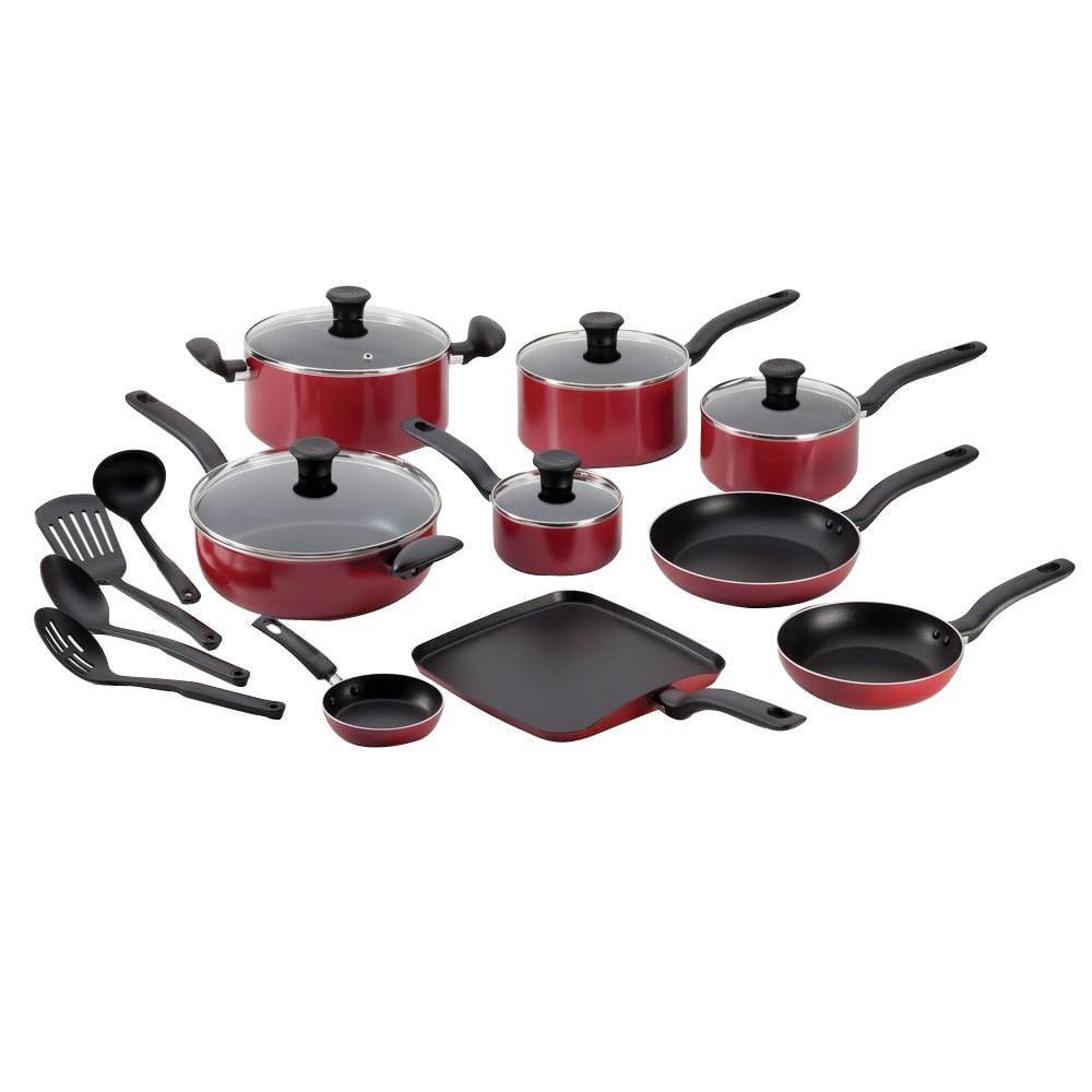 T-fal Initiatives, 18 Piece Non-Stick Cookware Set, Red - Image 5