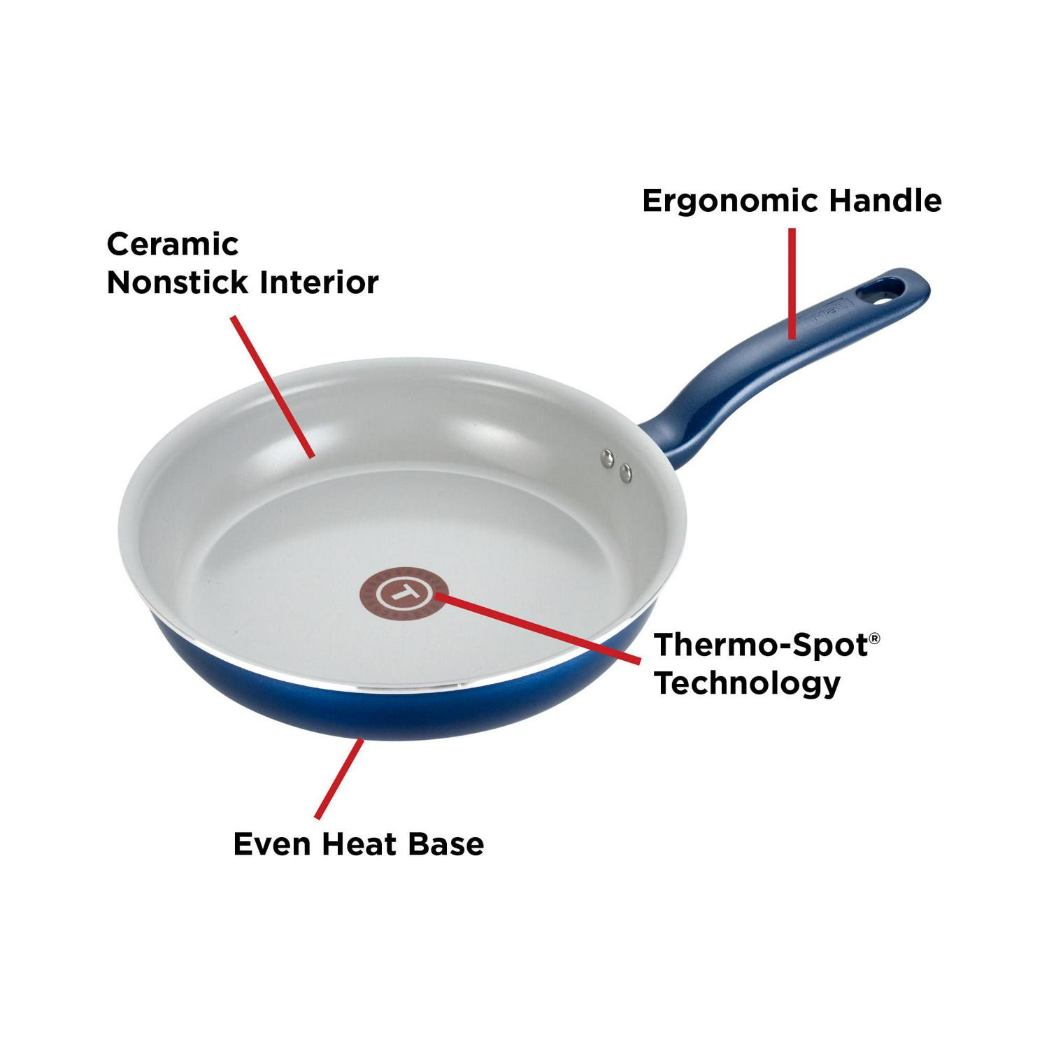 T-fal Initiatives Ceramic Cookware, 14 Piece Set, Blue, G918SE64 - Image 5