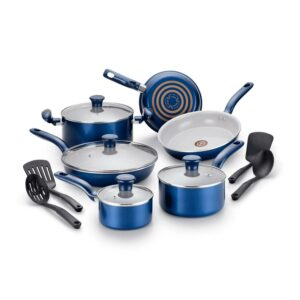 T-fal Initiatives Ceramic Cookware, 14 Piece Set, Blue, G918SE64