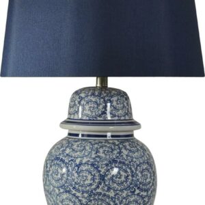 Table Lamp - Blue Ivy Finish - Blue Hardback Fabric Shade