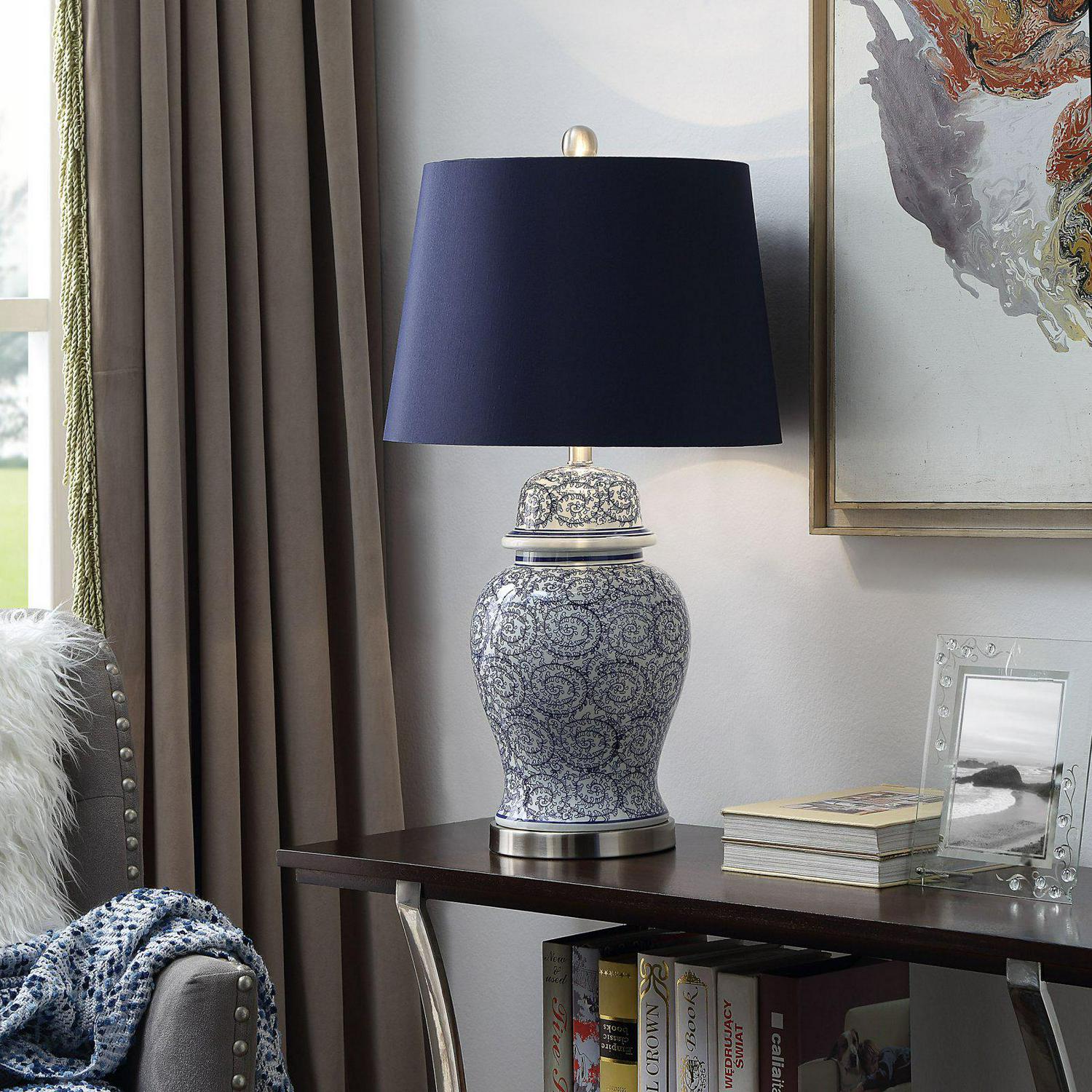Table Lamp - Blue Ivy Finish - Blue Hardback Fabric Shade - Image 6