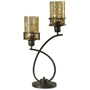 Table Lamp - Bronze Finish - Amber Glass Shade