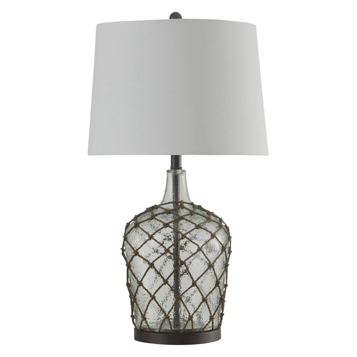 Table Lamp - Cayos Blue Finish - White Hardback Fabric Shade - Image 2