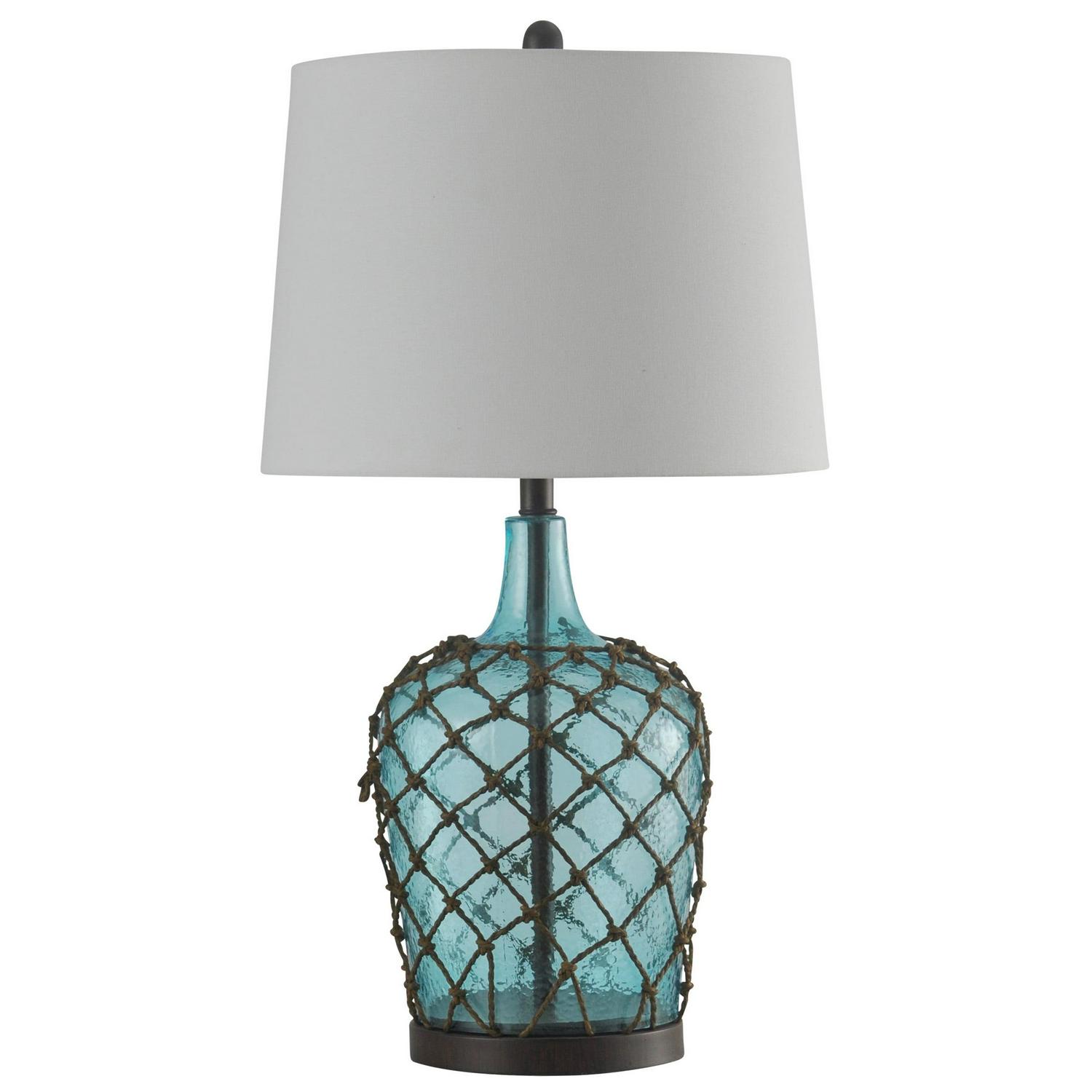 Table Lamp - Cayos Blue Finish - White Hardback Fabric Shade