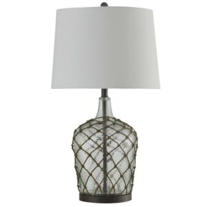 Table Lamp - Cayos Clear Finish - White Hardback Fabric Shade