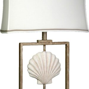 Table Lamp - Sand Stone Finish - White Fabric Shade