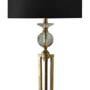 Table Lamp - Vintage Gold Finish - Black Hardback Fabric Shade