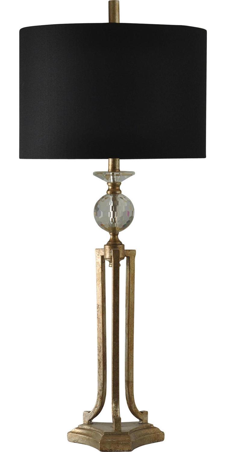 Table Lamp - Vintage Gold Finish - Black Hardback Fabric Shade