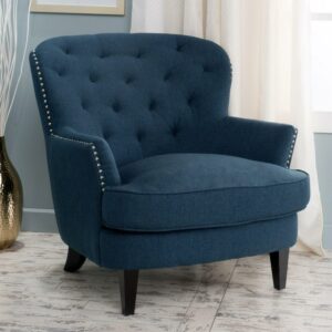 Christopher Knight Home Mya Diamond Tufted Club Chair by Blue Linen, Fabric Leather, Fabric