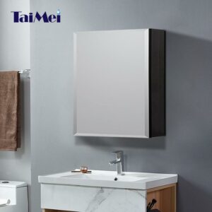 Taimei DIY Wall Frameless Mirror Medicine Cabinet 16" Wx20" Hx4.5/8” D (MMC1620-BL) with Beveled edges|Color Black|Bathroom Mirror Cabinet with 2 Adjustable Glass Shelves|Storage Cabinet by FOCA US