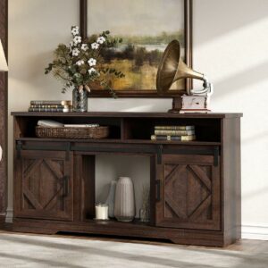 Tall Highboy TV Stand with Sliding Doors for TVs up to 65", Brown